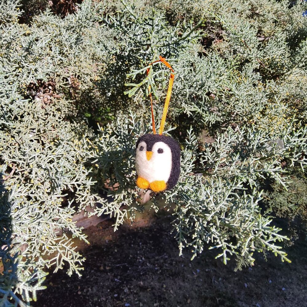 Handmade Felted Penguin Charm, keychain, purse accessory, bookbag, handbag